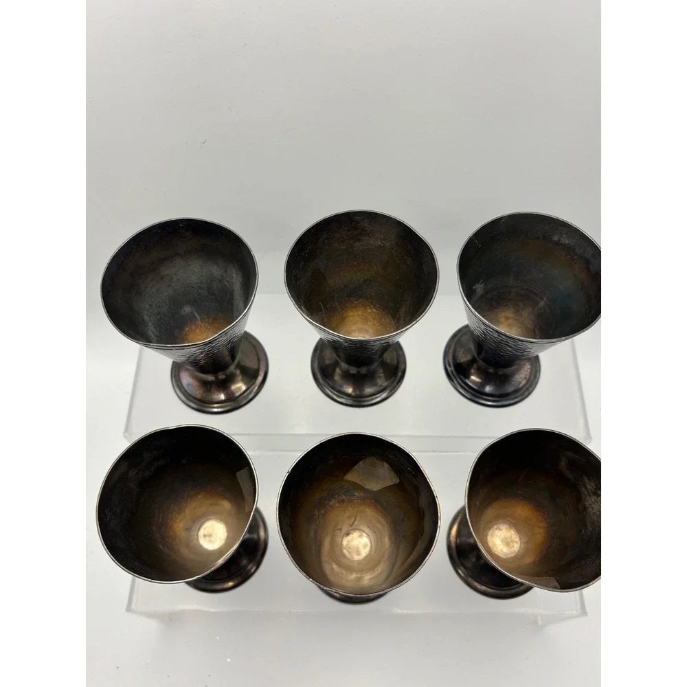 Set of 6 Reed & Barton 12 Hammered‎ Silver Plate Cordial Goblets Glasses Vintage